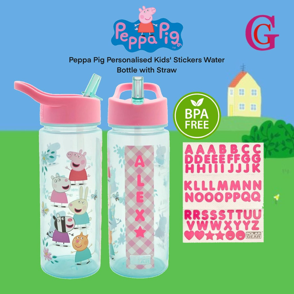 PEPPA PIG PERSONALIZED KIDS STICKER WATER BOTTLE WITH STRAW 500ml | BOTOL MINUM PEPPA PIG | BOTOL MI