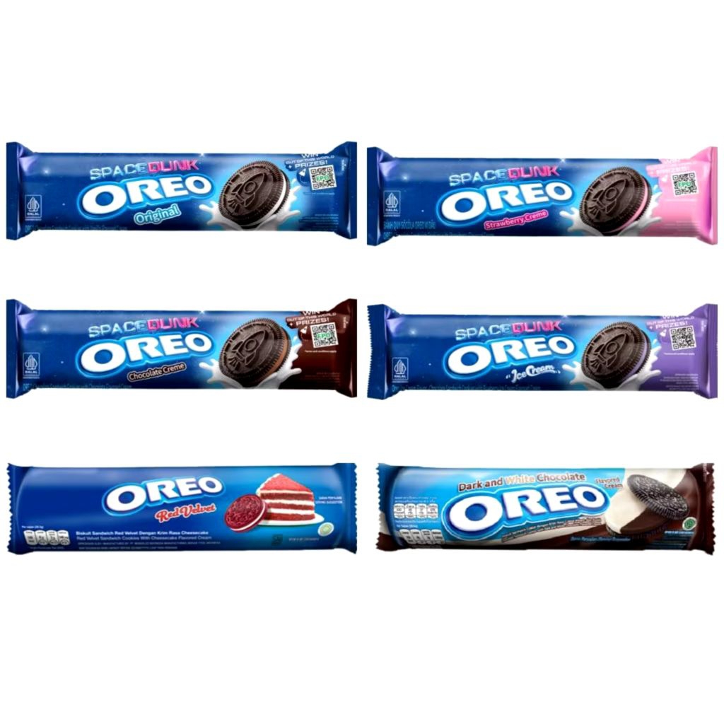 

Oreo Aneka Biskuit sandwich dengan Krim lezat vanila blueberry strawberry cokelat red velvet dark & white