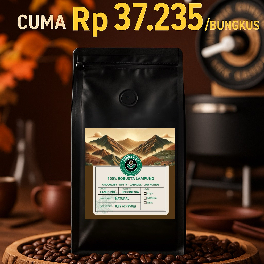 

Kopi Robusta Lampung 250g – Biji Kopi & Bubuk Fresh Roast Natural Asli Aroma Kopi