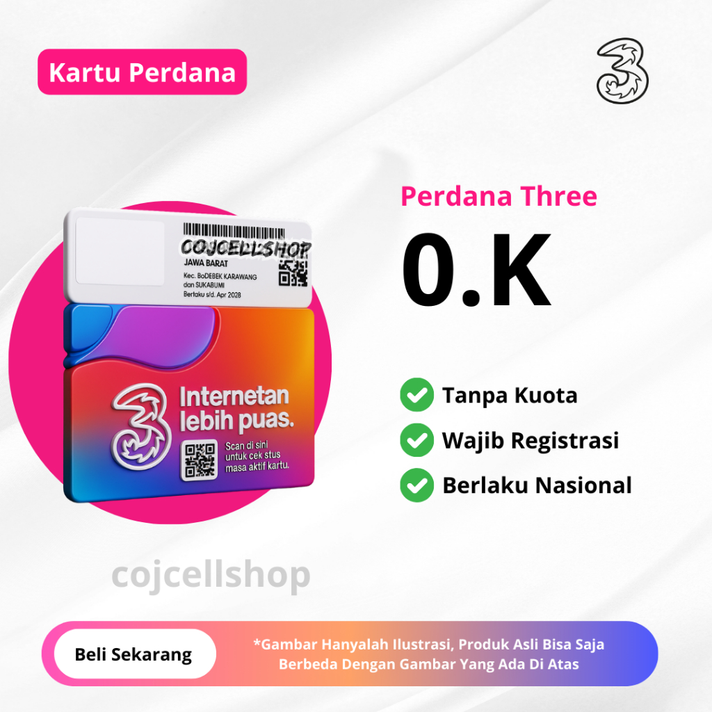 Kartu Perdana Tri 0.K Segel EXP Panjang SEPTEMBER 2026 - Kartu Perdana Tri Segel Kosongan Support 4G