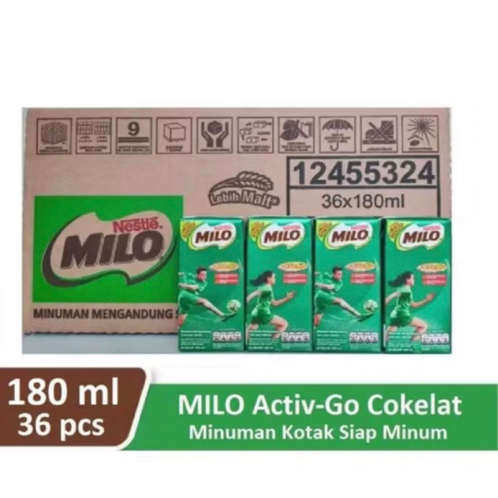 

Susu Milo Kotak 180ml Ciklat Active Go UHT [1 Dus/36 Pcs]