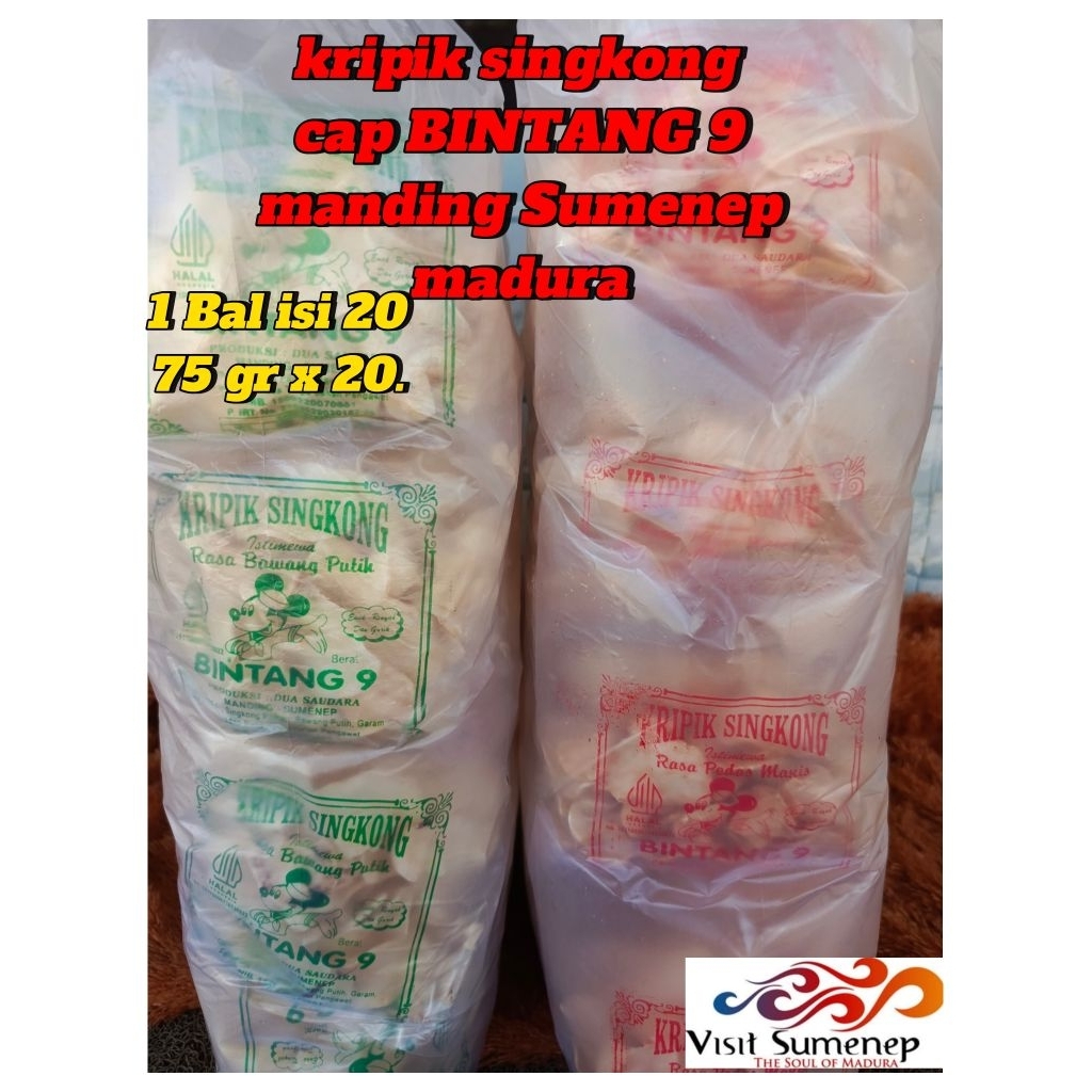 

keripik singkong bintang 9. 1 bal isi 20. bisa di mix. berat 1800 gr.