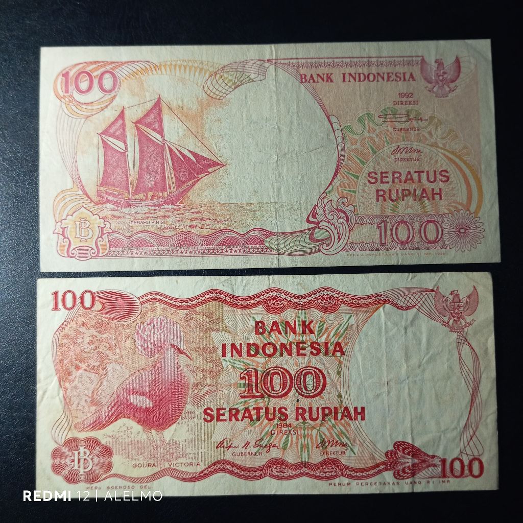 paket 2 lembar uang kertas 100 rupiah indonesia bekas asli