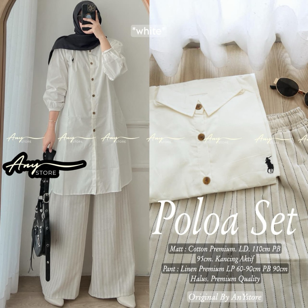 POLOA SET ORIGINAL BY ANY STORE oneset setcel setelan atasan tunik dan celana kulot linen premium | 