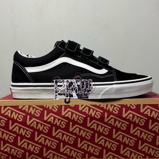 Vans Old Skool Velcro Black White Original Resmi