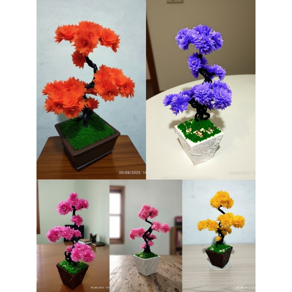 tanaman hias, hiasan meja, bunga sakura hand made, bunga kecil (hand made).