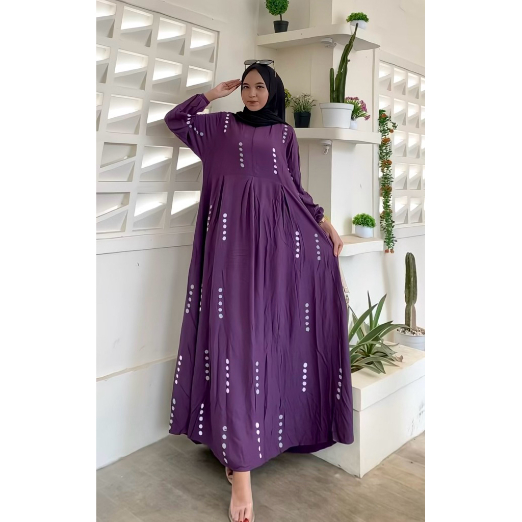 Gamis twill ori premium ungu polka