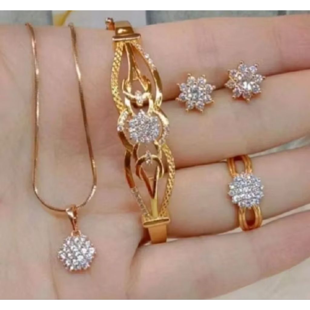 perhiasan wanita [ 1set motif bulat 02 emas muda ] accessories wanita