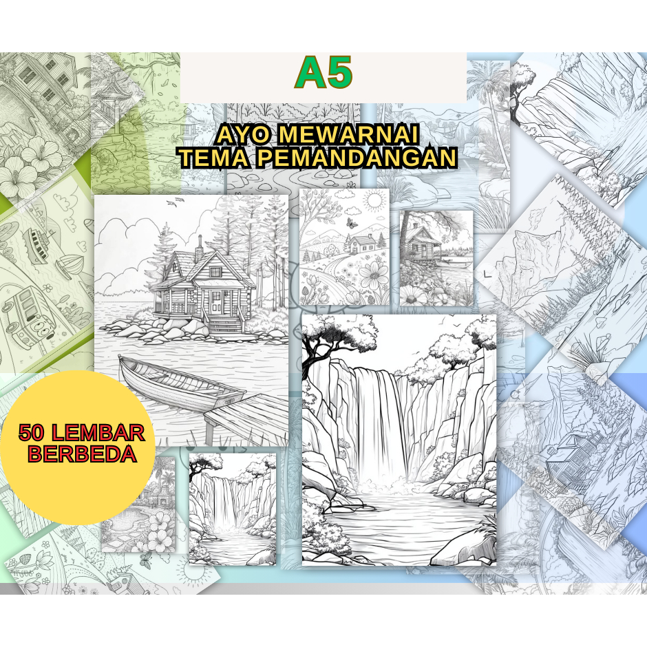 

Tema Pemandangan Kertas Drawing Coloring Ukuran a5 Anak Mewarnai Isi Lembar 50