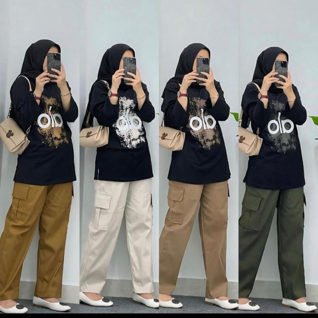 SET ATASAN SABLON ALO // SETELAN ALUNA CELANA CARGO SAKU KATUN
