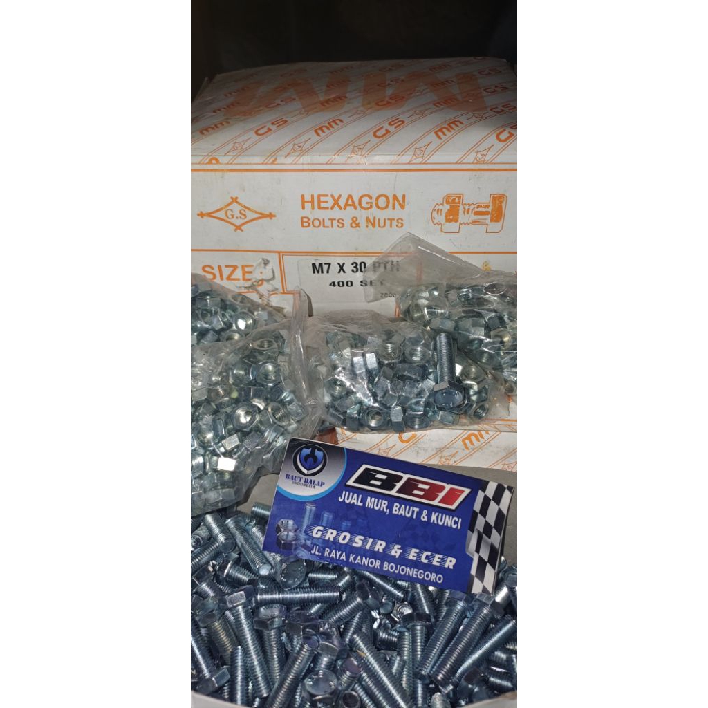 baut mur 7x30 baut 11 panjang 3cm isi 50pcs