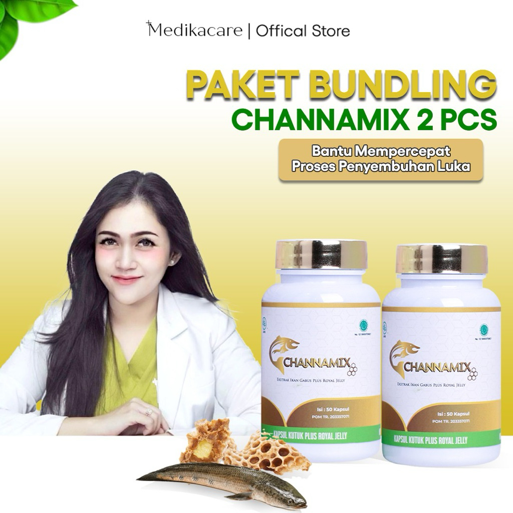 (Paket Bundling 2 Pcs) Channamix Kapsul Kutuk Ekstrak Ikan Gabus - Luka Pasca Operasi Cepat Kering