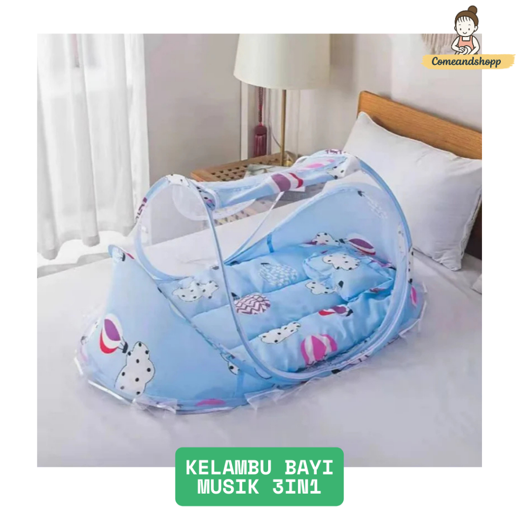 KELAMBU BAYI MUSIK SERIES 3in1 DENGAN KASUR DAN BANTAL/TUDUNG BAYI , SHENAR