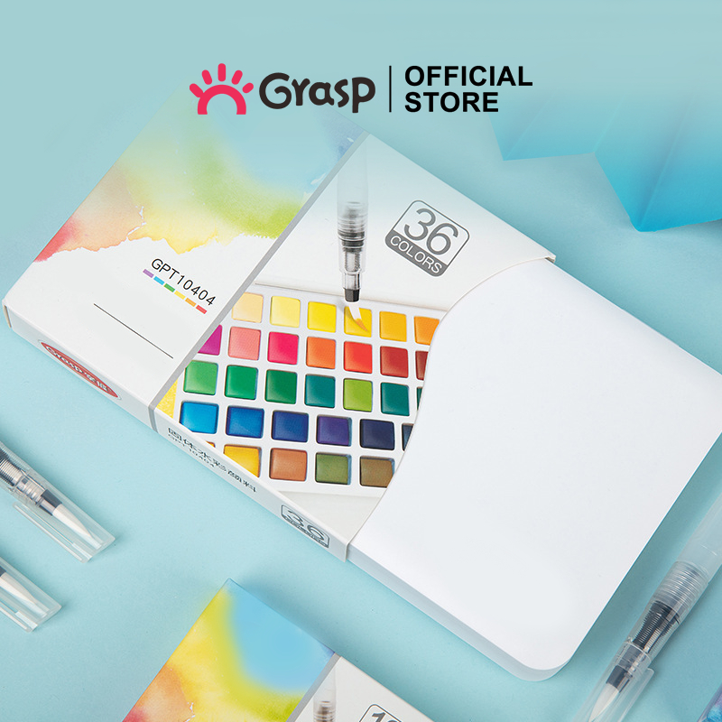 

GRASP Cat Air Watercolor Solid 12/24/36/48 Warna Cerah Cat Air Lukis Portable Dengan Brush Pen CPG002