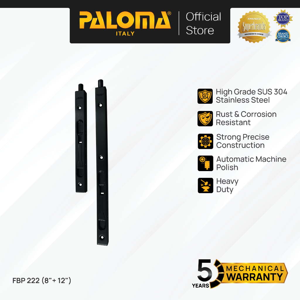 PALOMA FBP 222 Flush Bolt Grendel Gerendel Tanam Slot Pintu Door 8" + 12" inch Stainless Steel SUS 3