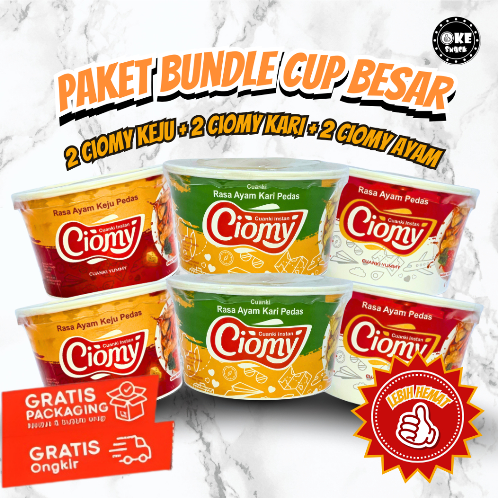 

Paket Bundle Ciomy Cup Besar isi 6 Ciomy Keju Ciomy Ayam Ciomy Kari Cup Besar