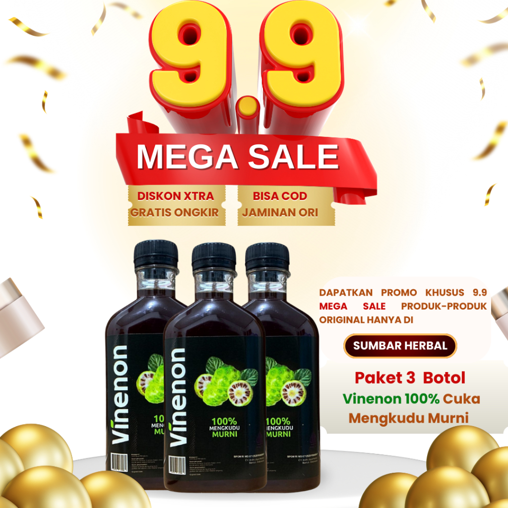 

PAKET 3 BOTOL VINENON Cuka Mengkudu Murni - Luruhkan Batu Ginjal & Rematik - HALAL BPOM
