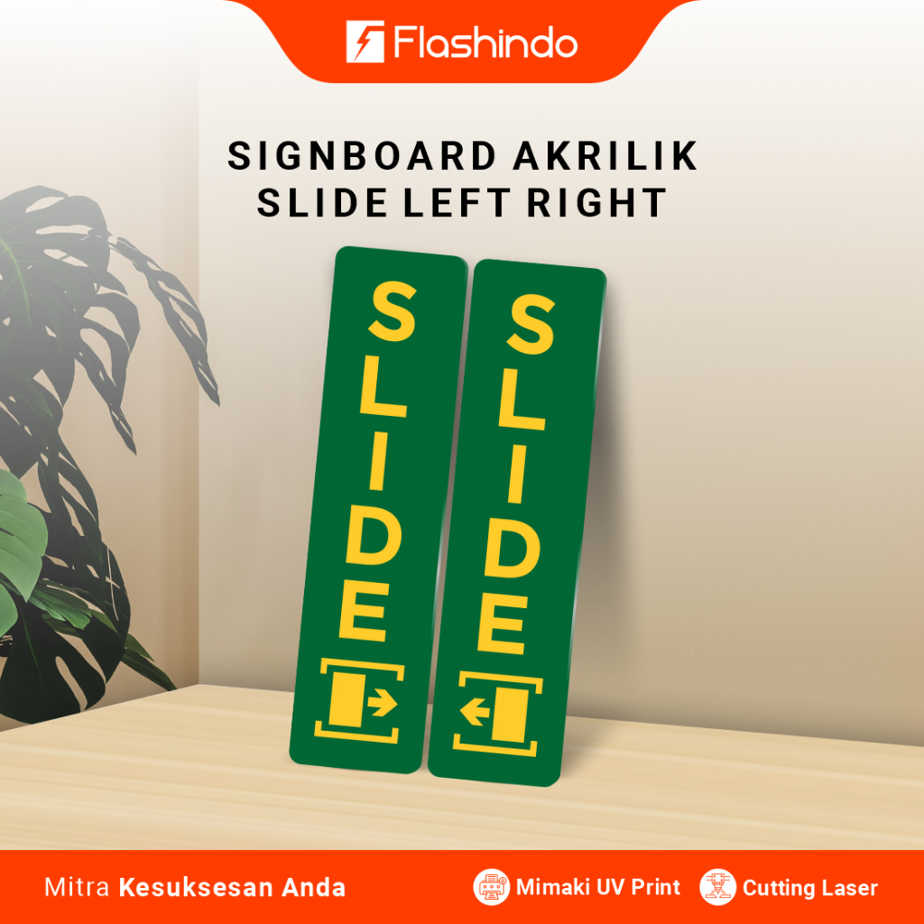 Sign board Akrilik / Acrylic Geser Kanan Kiri Penanda Pintu Informatif Sliding Geser Kantor / Toko