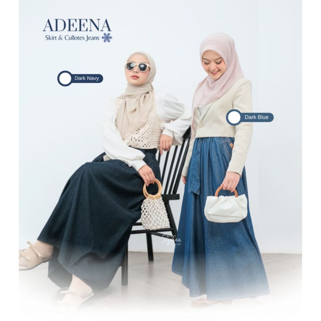 ETHICA ADEENA SKIRT & CULLOTES JEANS ROK PANJANG & CELANA KULOT WANITA MUSLIMAH BAHAN JEANS