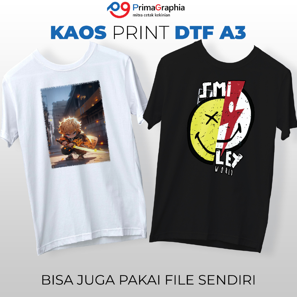 Kaos Custom Sablon DTF A3 satuan