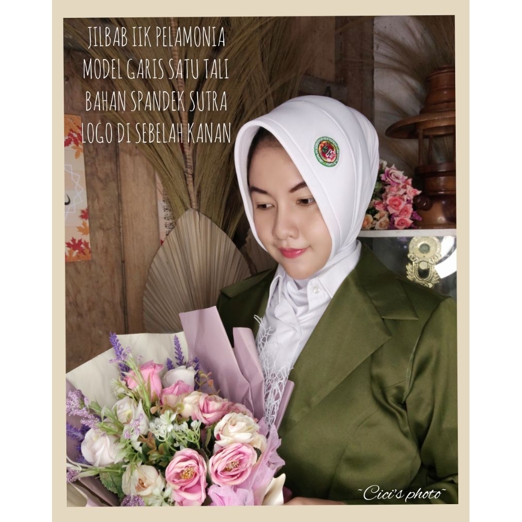 Jilbab stikes Iik Pelamonia putih premium terbaru