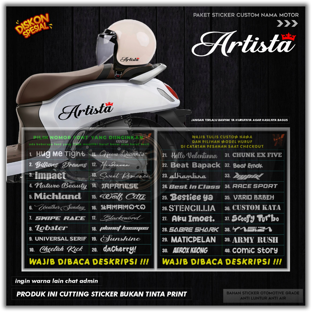 STICKER CUSTOM NAMA UNTUK BODY MOTOR SCOOPY STYLO BEAT VESPA