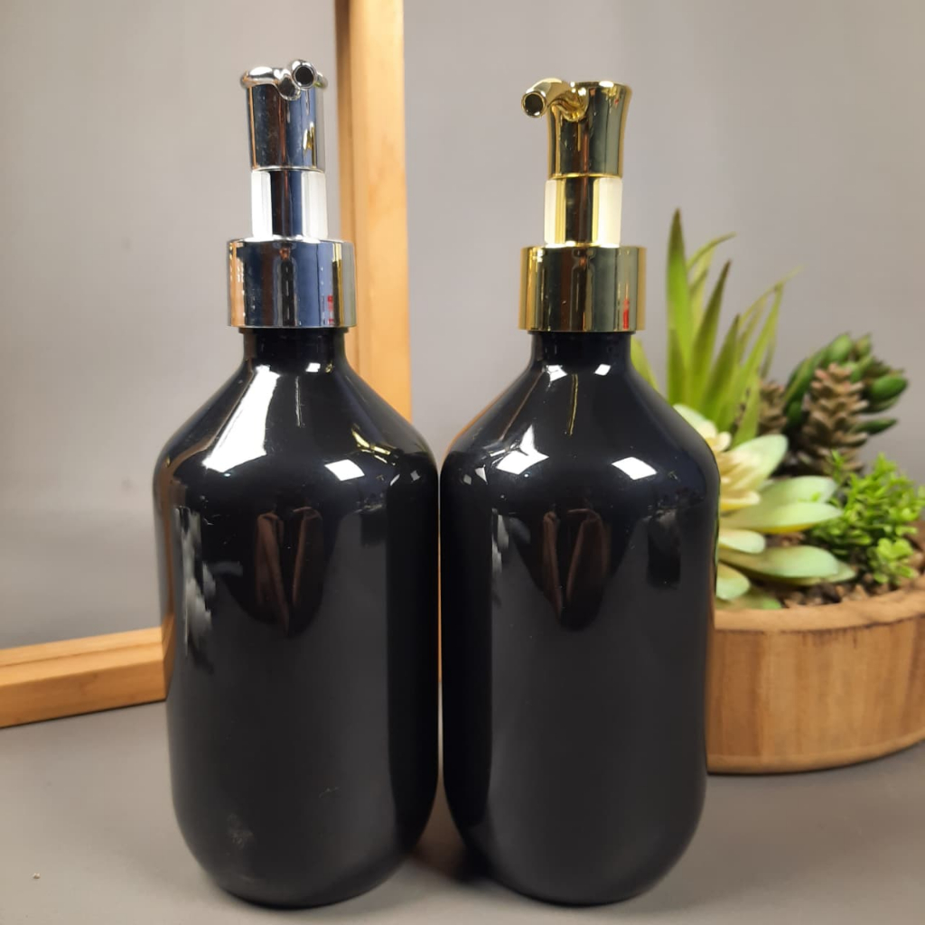 Botol Pump Clip Oil 300 Ml / Botol Pet 300 Ml MADA HITAM - Tutup Pump Clip Oil Gold & Silver / Botol