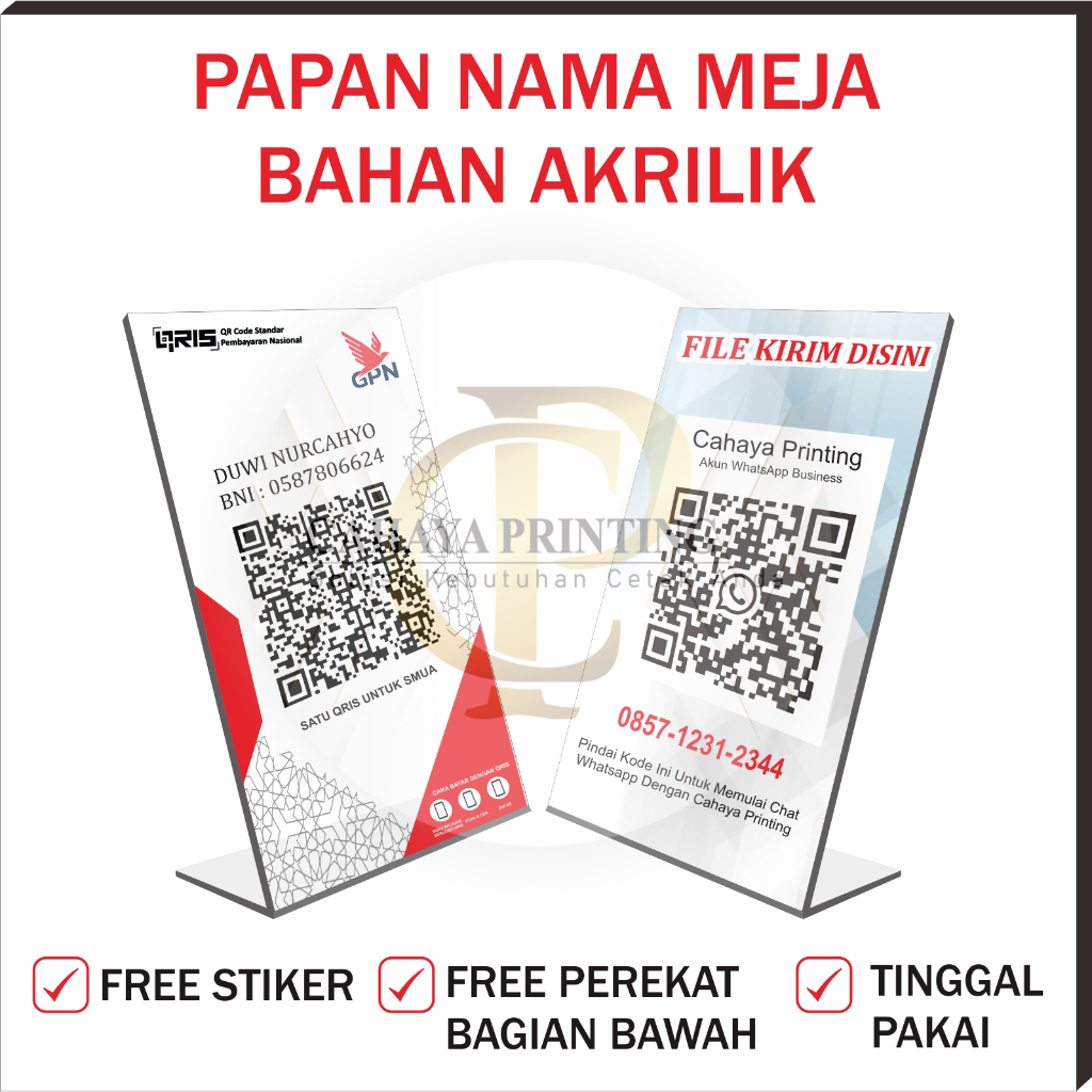 stand meja qris akrilik/ papan nama akrilik qris