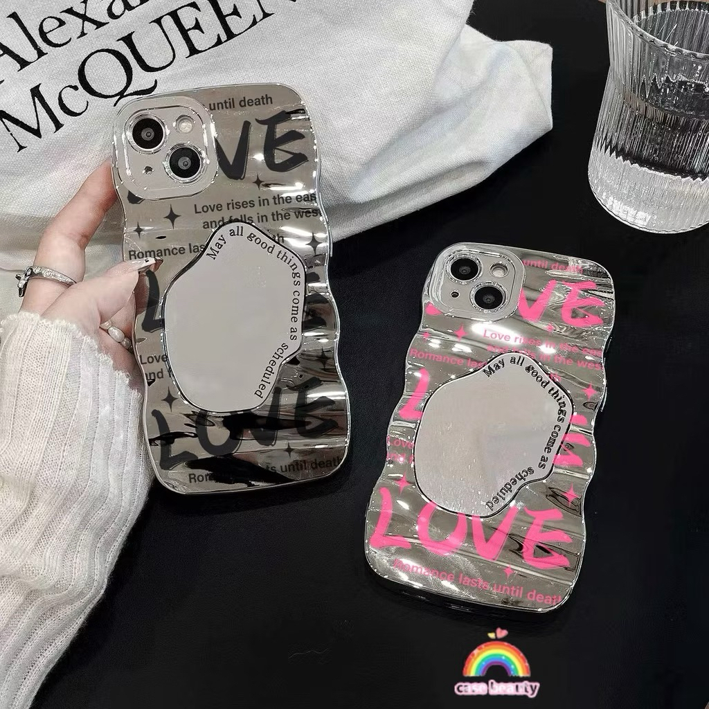 Case Mirror Love Silver | Oppo Reno 4f A17 A3S Reno 7z A31 A5S/F9/A12 | cuci gudang