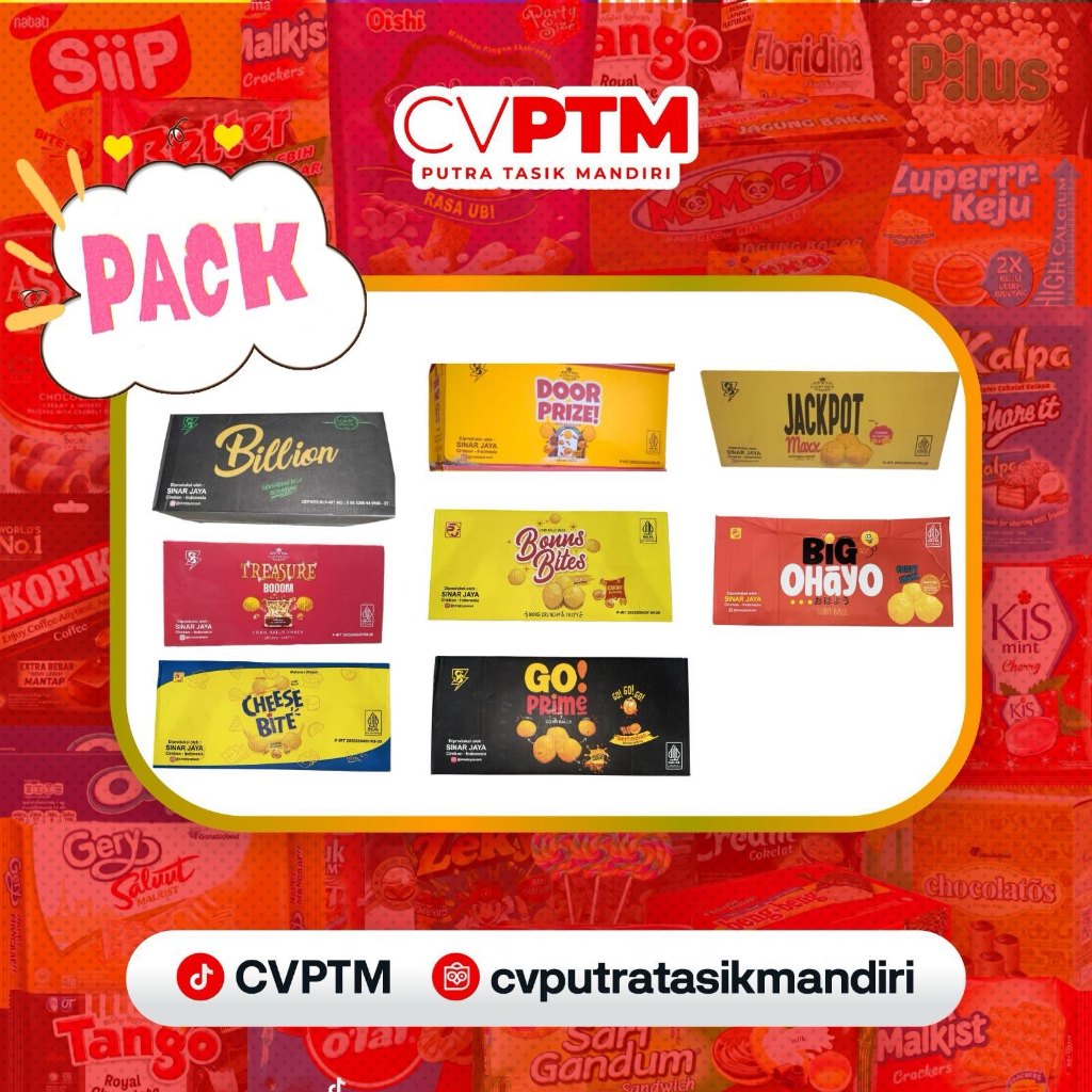 

Ciki billion, doorprize, jackpot, treasure, go prime, big ohayo, cheese bite, bonns bite (40pcs/dus)