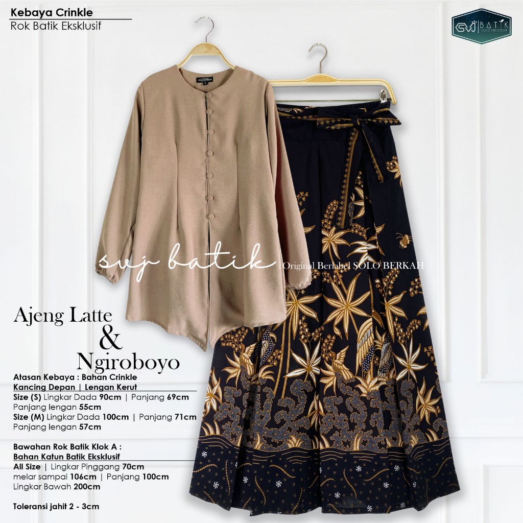 Setelan Kebaya Polos Latte dan Rok Batik Klok A Wanita Rok Lebar Melar Karet Set batik 2025 Svj