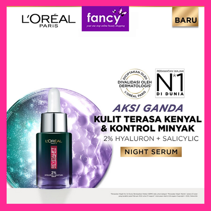 Loreal Paris Revitalift Hyaluronic Acid Oil Control NIGHT Serum 15ml | 2% Hyaluronic Acid + Salycili