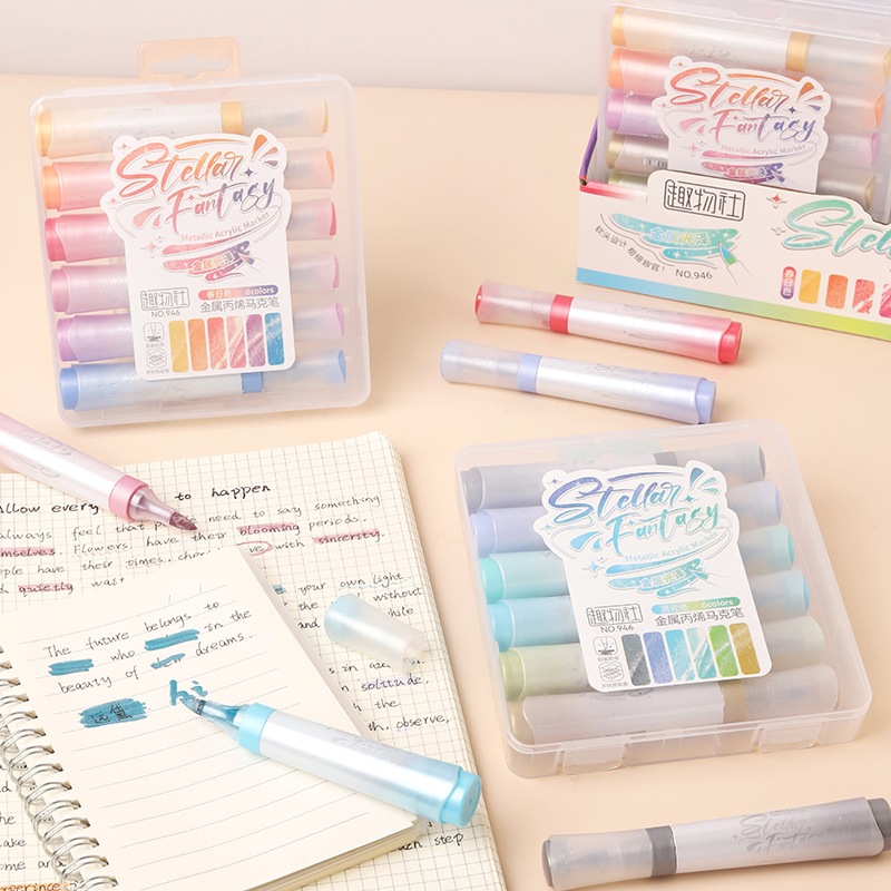 

Spidol akrilik logam, pena lembut fluoresen, kepala spidol kantor, penanda khusus, catatan tangan, pena fluoresen khusus