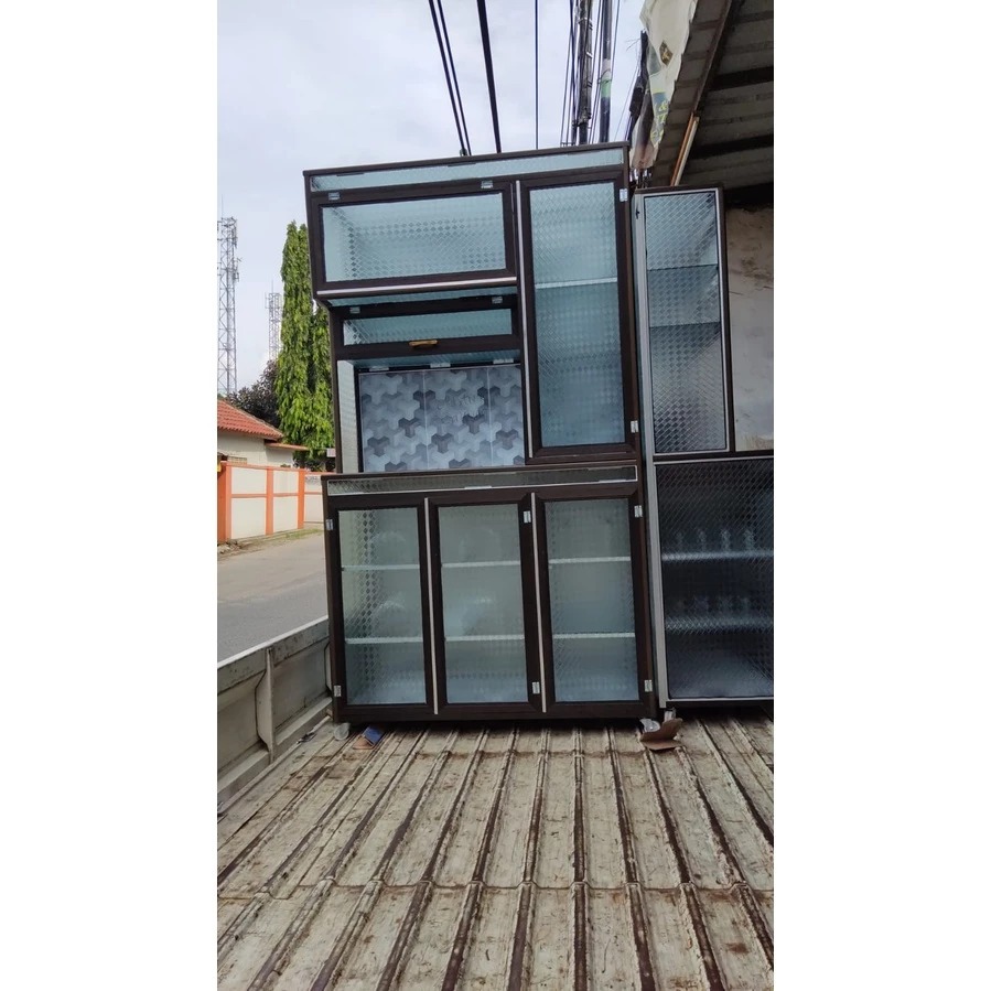 Rak Piring Alumunium 3 Pintu Super + Roda CA tanpa kunci