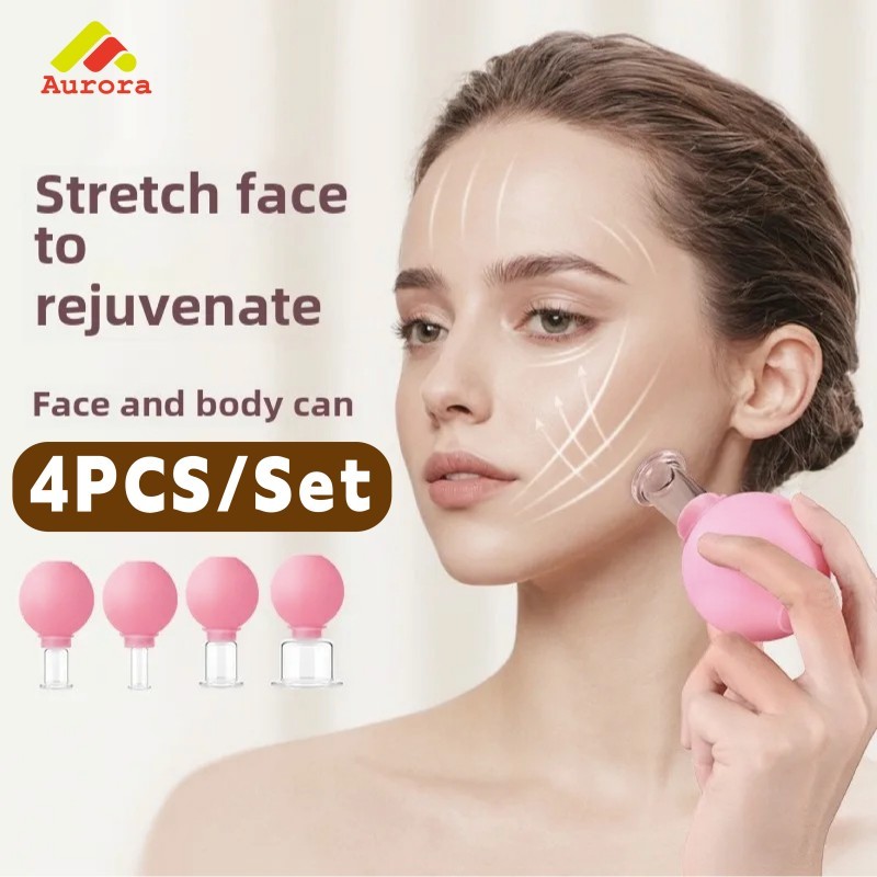 4PCS/Set Facial Cupping Cup Bekam Wajah Kaca Vakum untuk Lifting Kulit Wajah Perawatan Skincare Hari