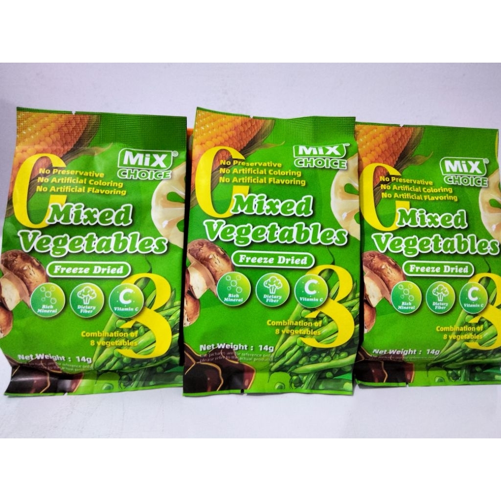 

Mix Choice Freeze Dried Mixed Vegetables – Sayuran Campur Kering Beku 14g