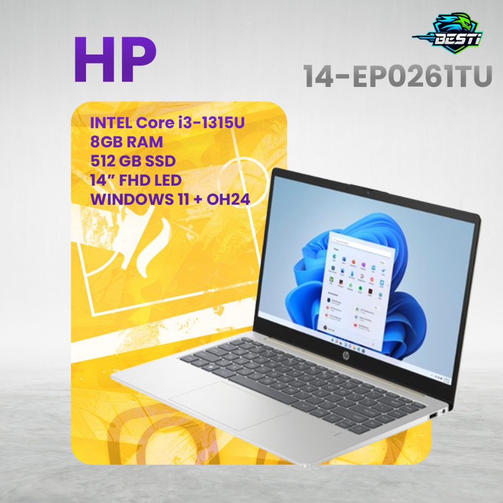 Laptop HP 14-EP0261TU Intel i3-1315U 8GB RAM 512GB SSD Windows 11 + OFFICE 2024