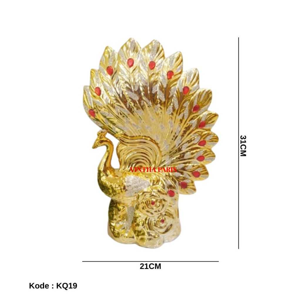 Pajangan Keramik Merak - Bahan Keramik Gold - Pajangan Mewah Interior Rumah - GRATIS EXTRA Bubble Pl