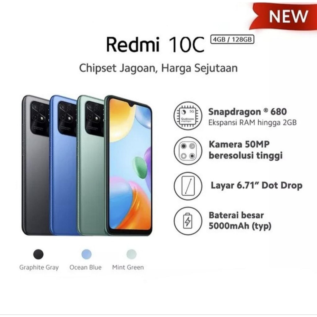 HP XIAOME REDMI 10C 4/64GB - REDMI 10C RAM 4GB ROM 64GB RESMI