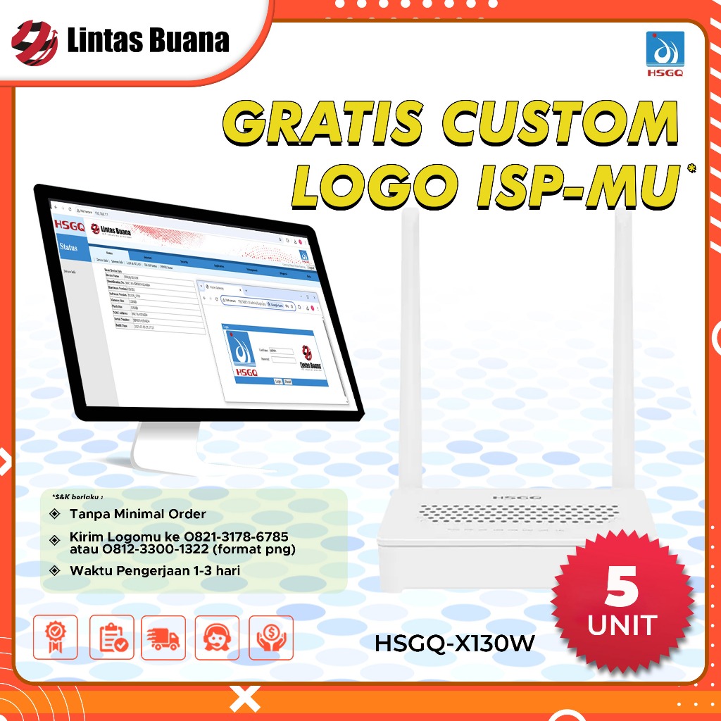 PAKET 5 UNIT : Modem HSGQ X130W 1GE+3FE + 2.4Ghz wifi XPON ONU