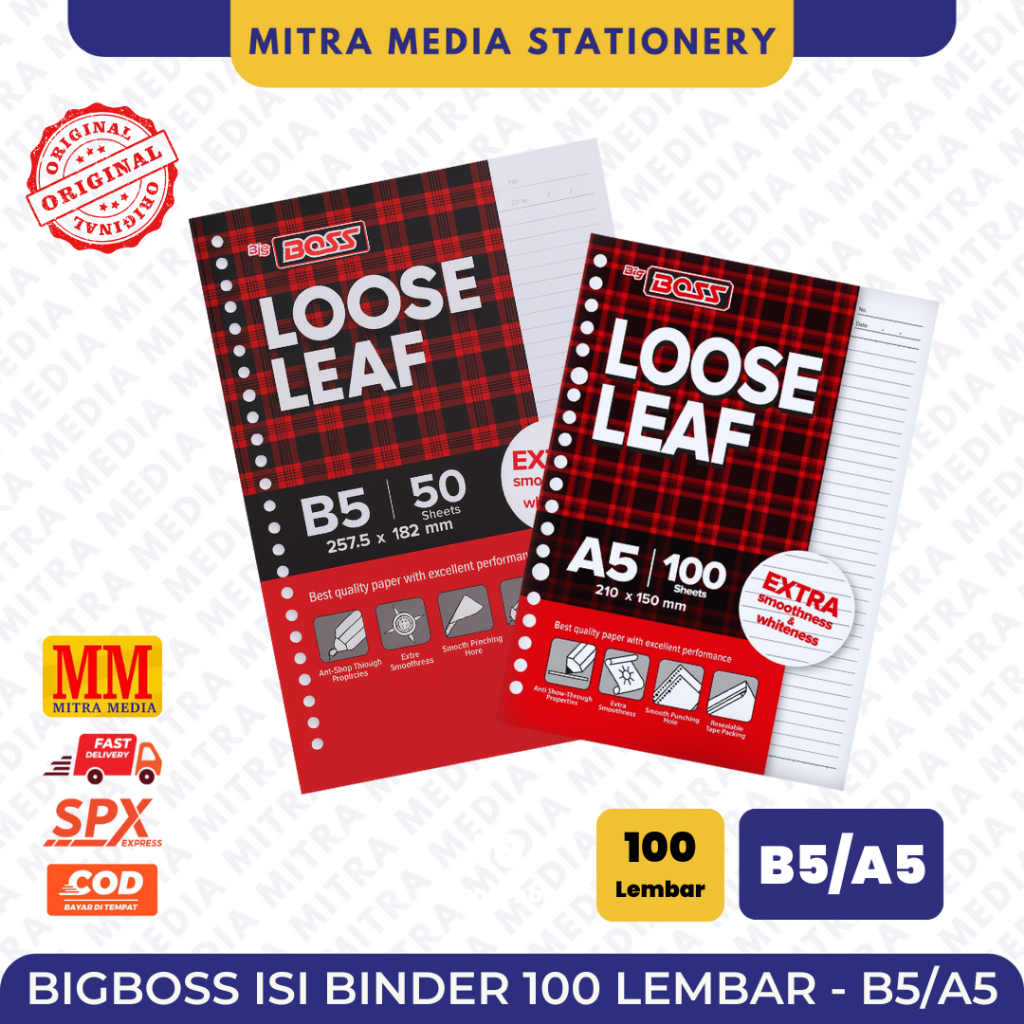 

BIG BOSS Loose Leaf Binder Isi Binder Garis A5 B5 - 100 Lembar