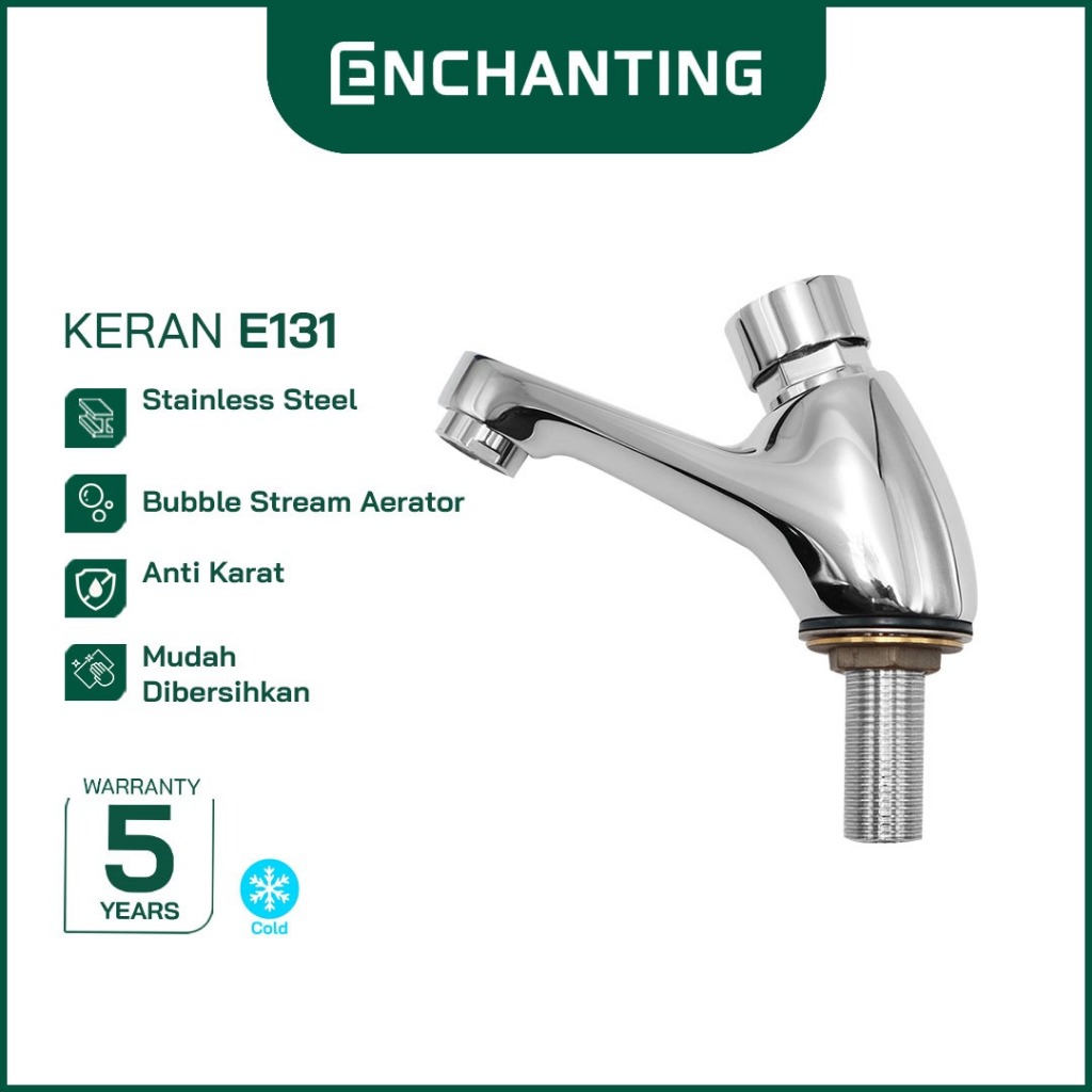 ENCHANTING Kran Kamar Mandi / Kran Tembok Chrome Bergaransi E131