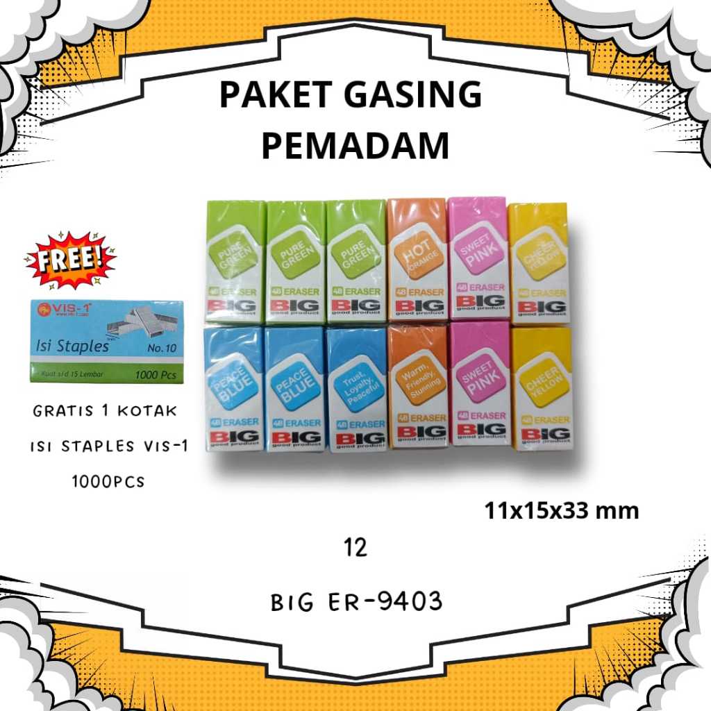 

paket gasing pemadam 12 pcs big ER-9403 FREE isi staples vis-1 1 box