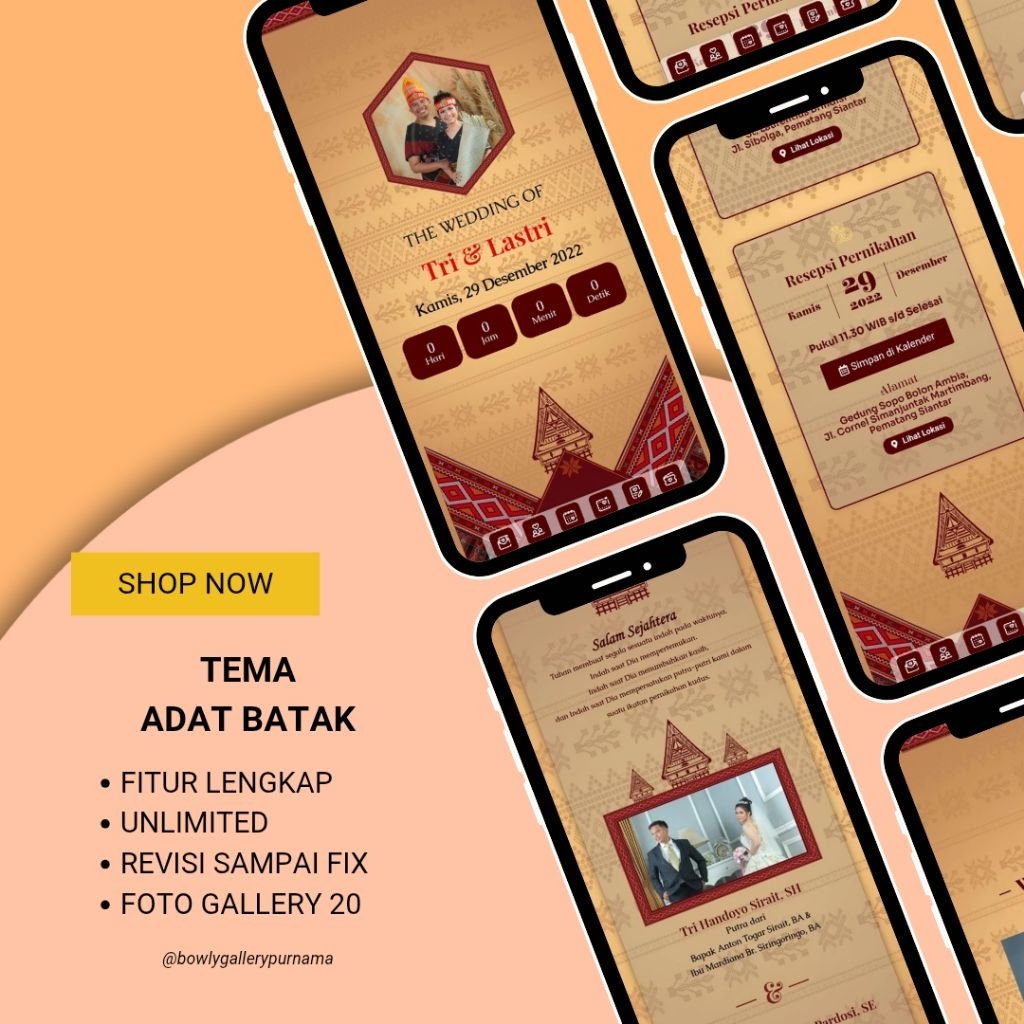 undangan digital website pernikahan full fitur tema adat batak