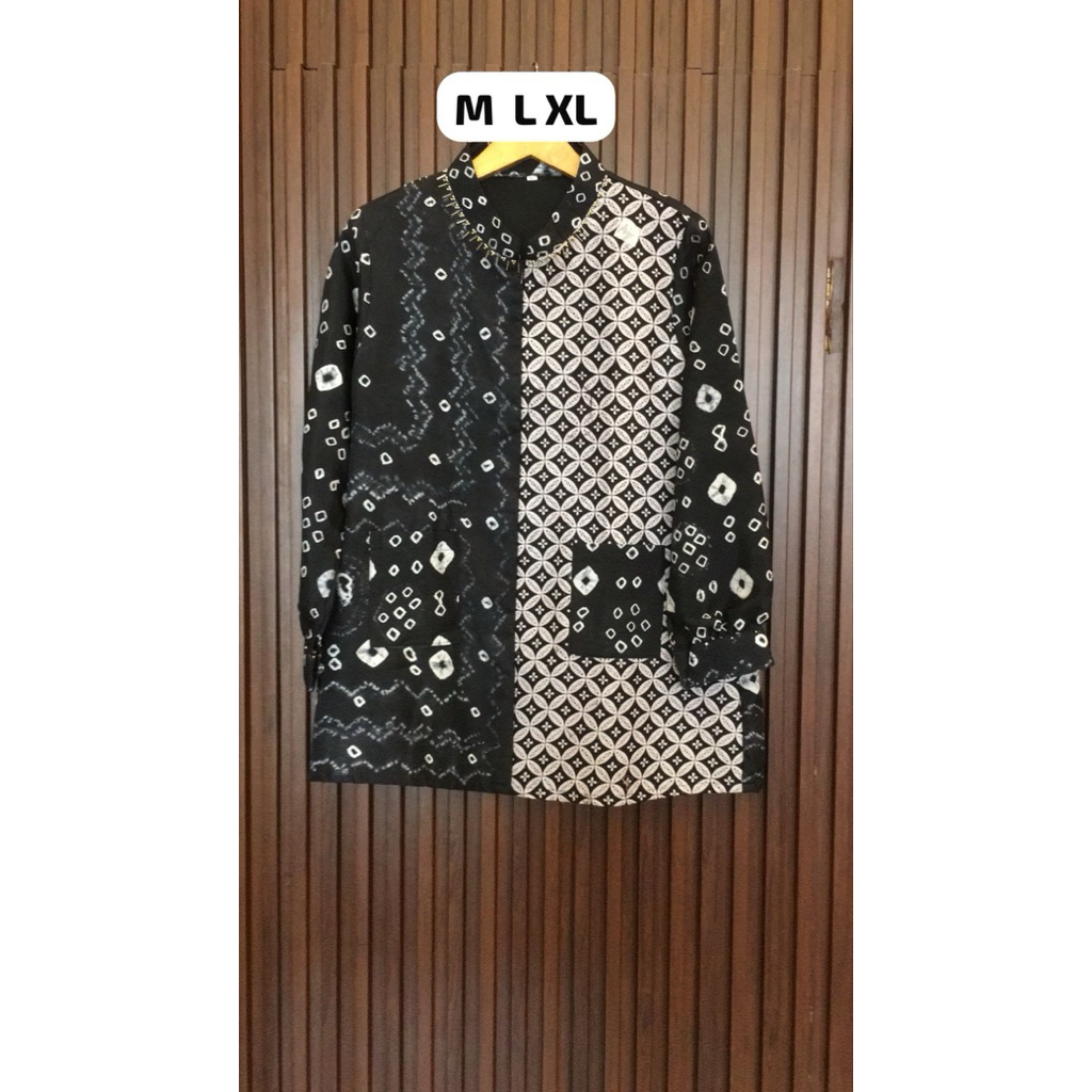 Blouse Zipper Batik Kombinasi Jumputan Motif Titik Tujuh