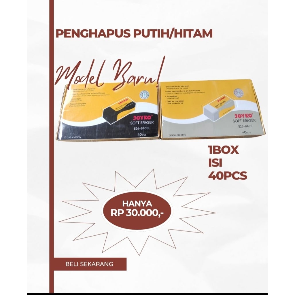 

PENGHAPUS JOYKO SOFT ERASER 1BOX ISI 40PCS