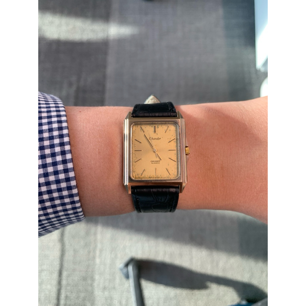 Orient Tank Chandor Tungsten body non scratch kaca sapphire gold dial , jam tangan vintage watch