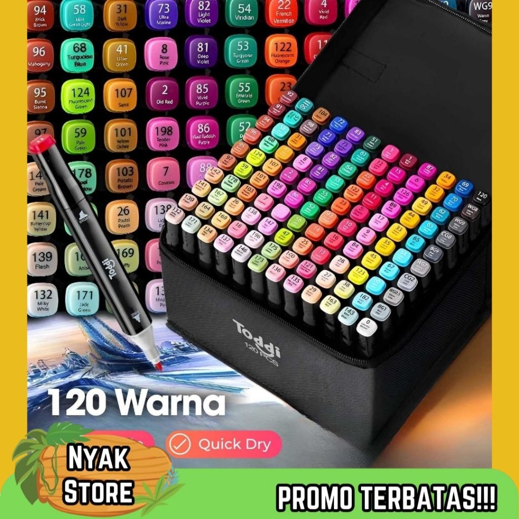 

Nyak Toddi Spidol Dual Side Fine Art Brush Art marker Highlighter Set 120 Warna - CY-006