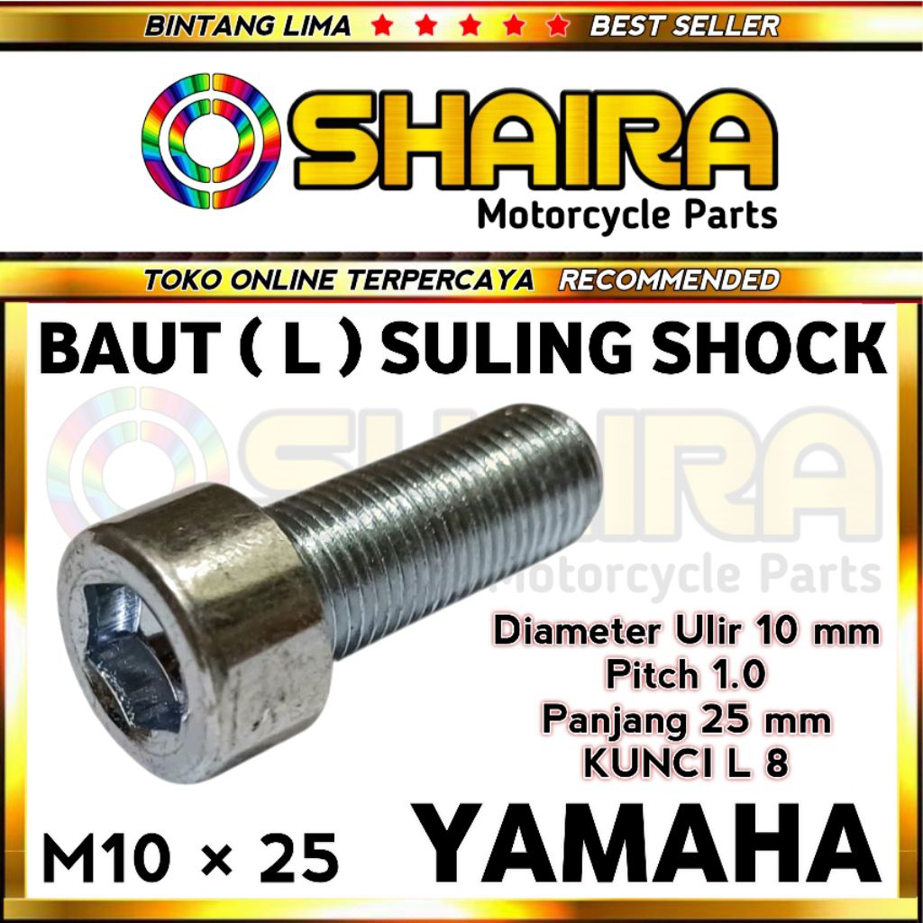 BAUT L SULING SHOCK YAMAHA M10 × 25 /  KUNCI L8 / BAUT SULING SHOCK YAMAHA / BAUT SULING SHOCK DEPAN
