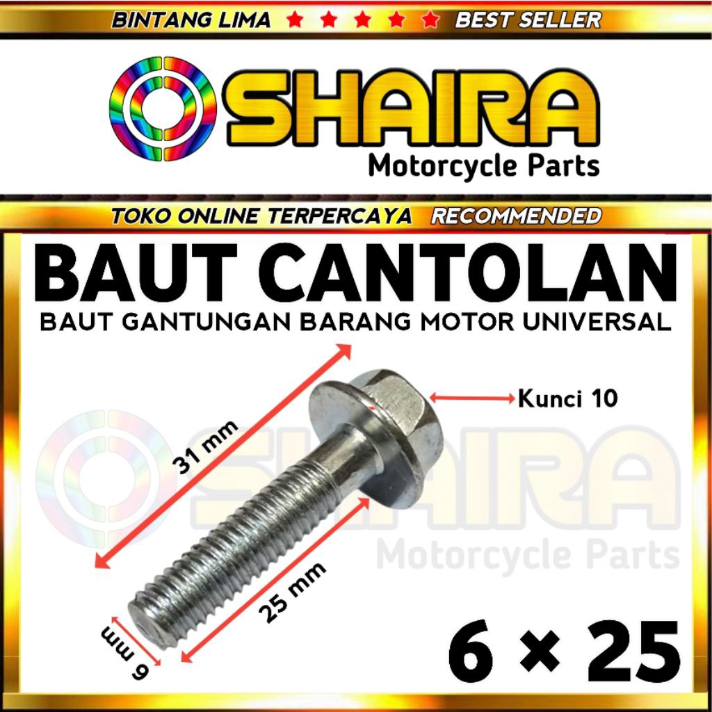 BAUT CANTOLAN BARANG MOTOR / BAUT GANTUNGAN MOTOR 6 X 25 UNIVERSAL